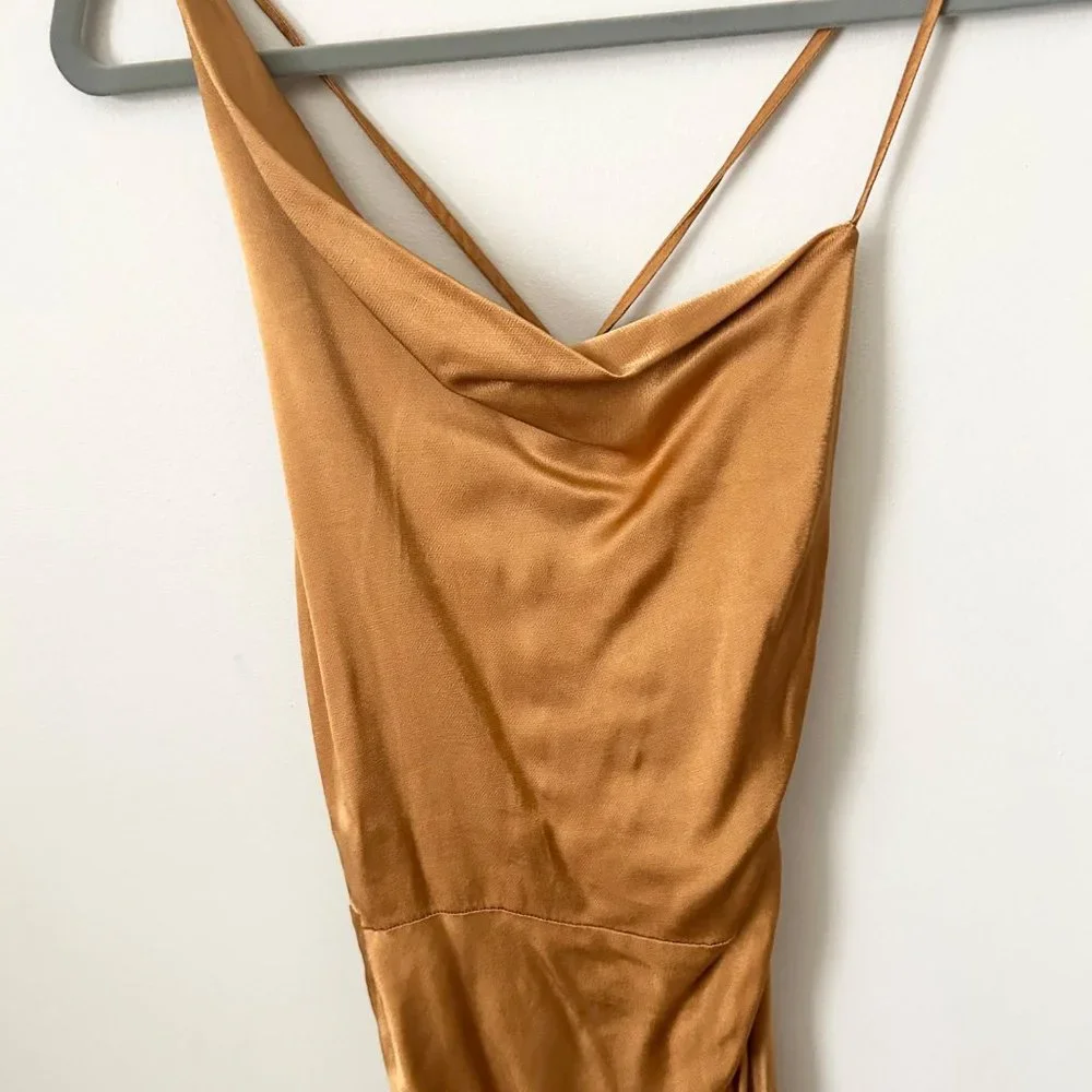 Shona Joy Alma Asymmetrical Bias Cowl Mini Dress in Saffron Size 10